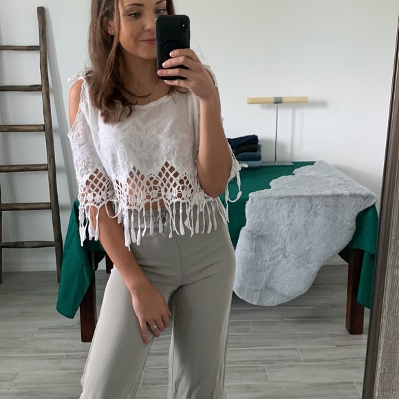 Crochet White Crop Top, Cover Up / Size S - Picture 3 of 12